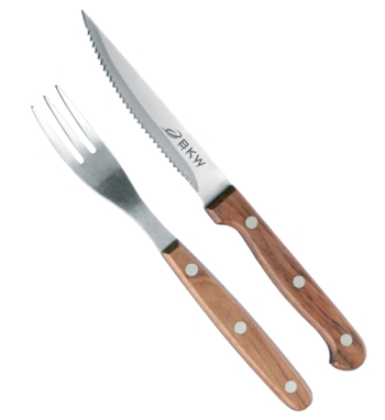 Př. nůž a vidlička na steak s dřevěnou rukojetí BKW